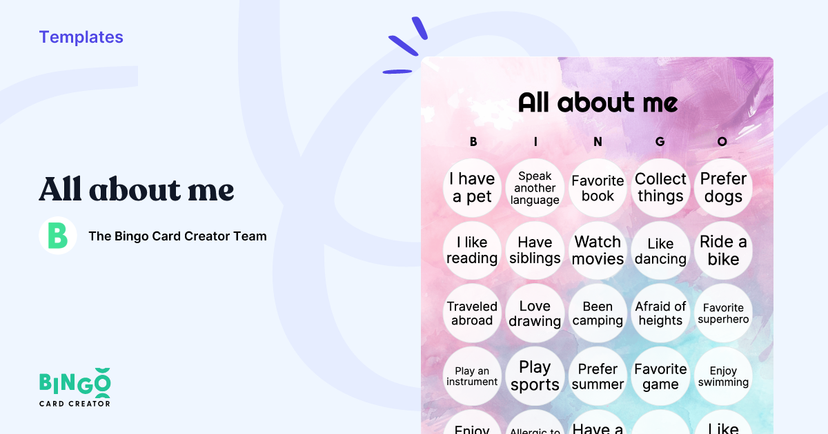 All About Me Bingo Printable & Customizable Bingo Card Creator